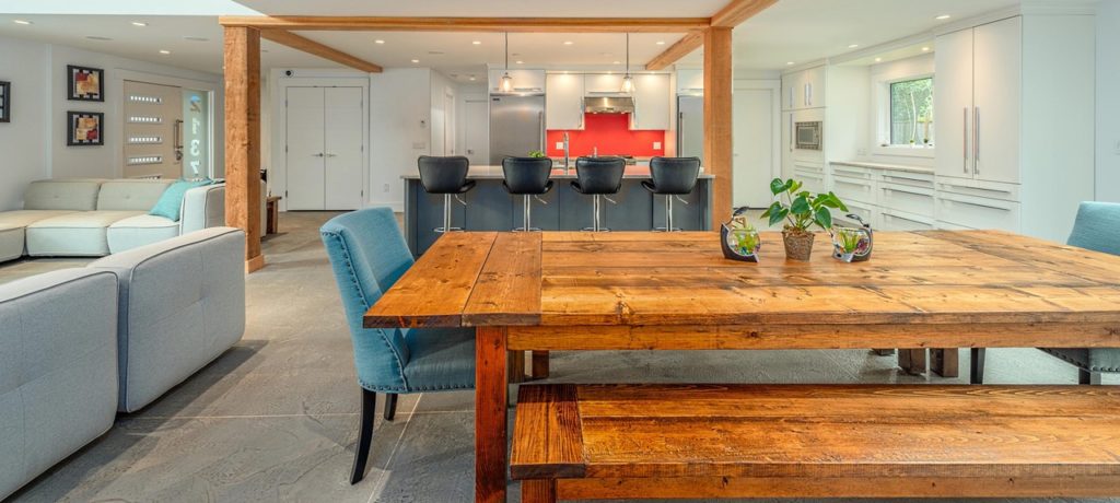 kitchen renovations, living room and dining area